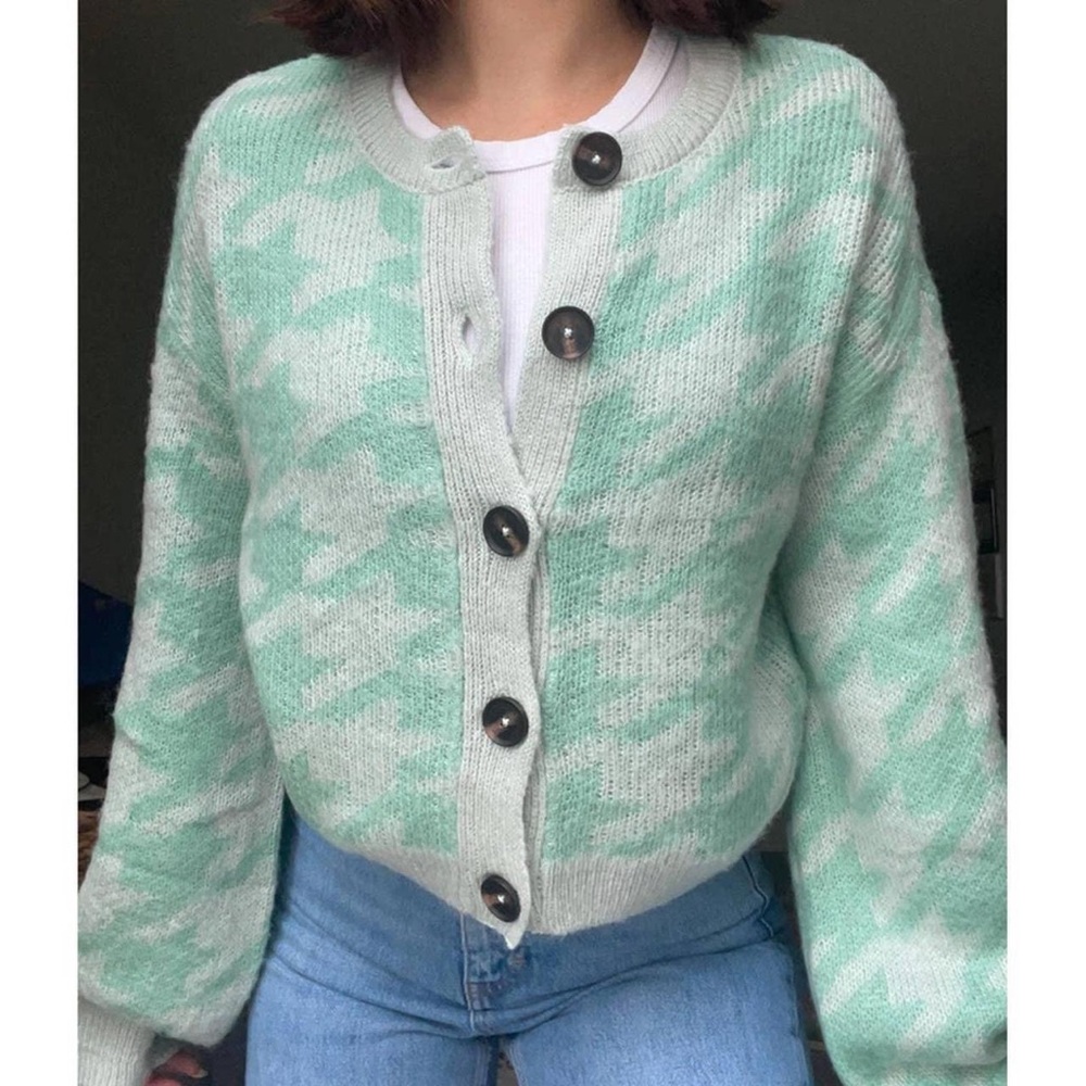 Wild Fable Houndstooth Pistacchio Green Cardigan